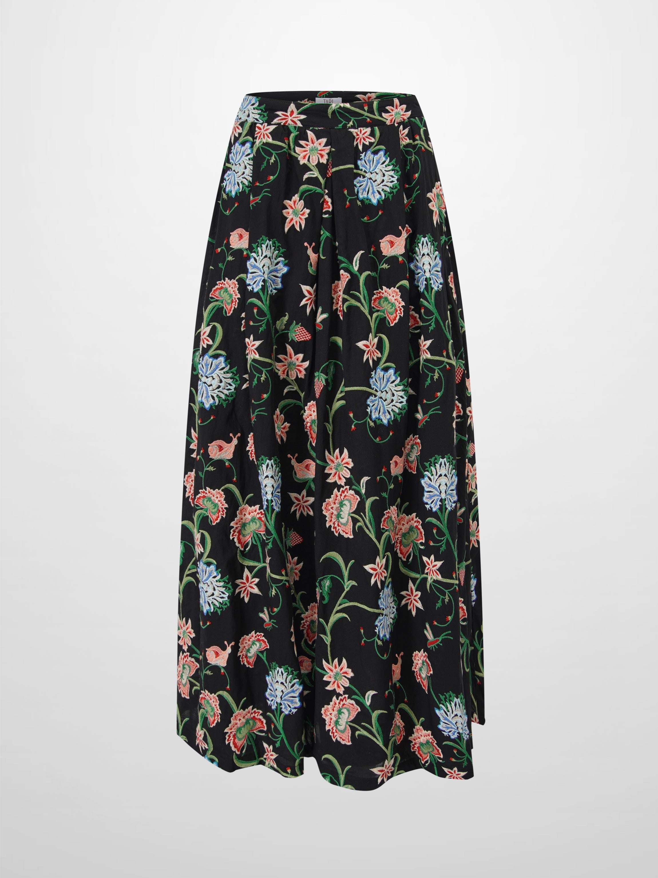 Embroidered Waisted Skirt-Black