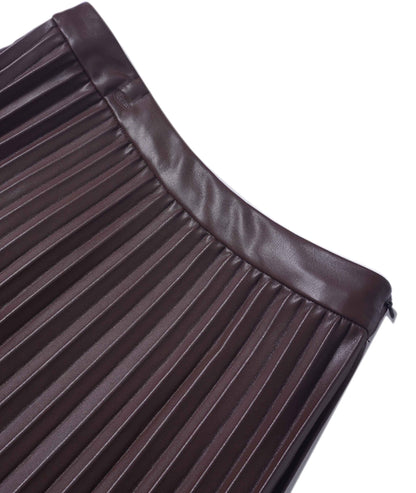 Accordion Pleated Faux Leather Skirt-Brown