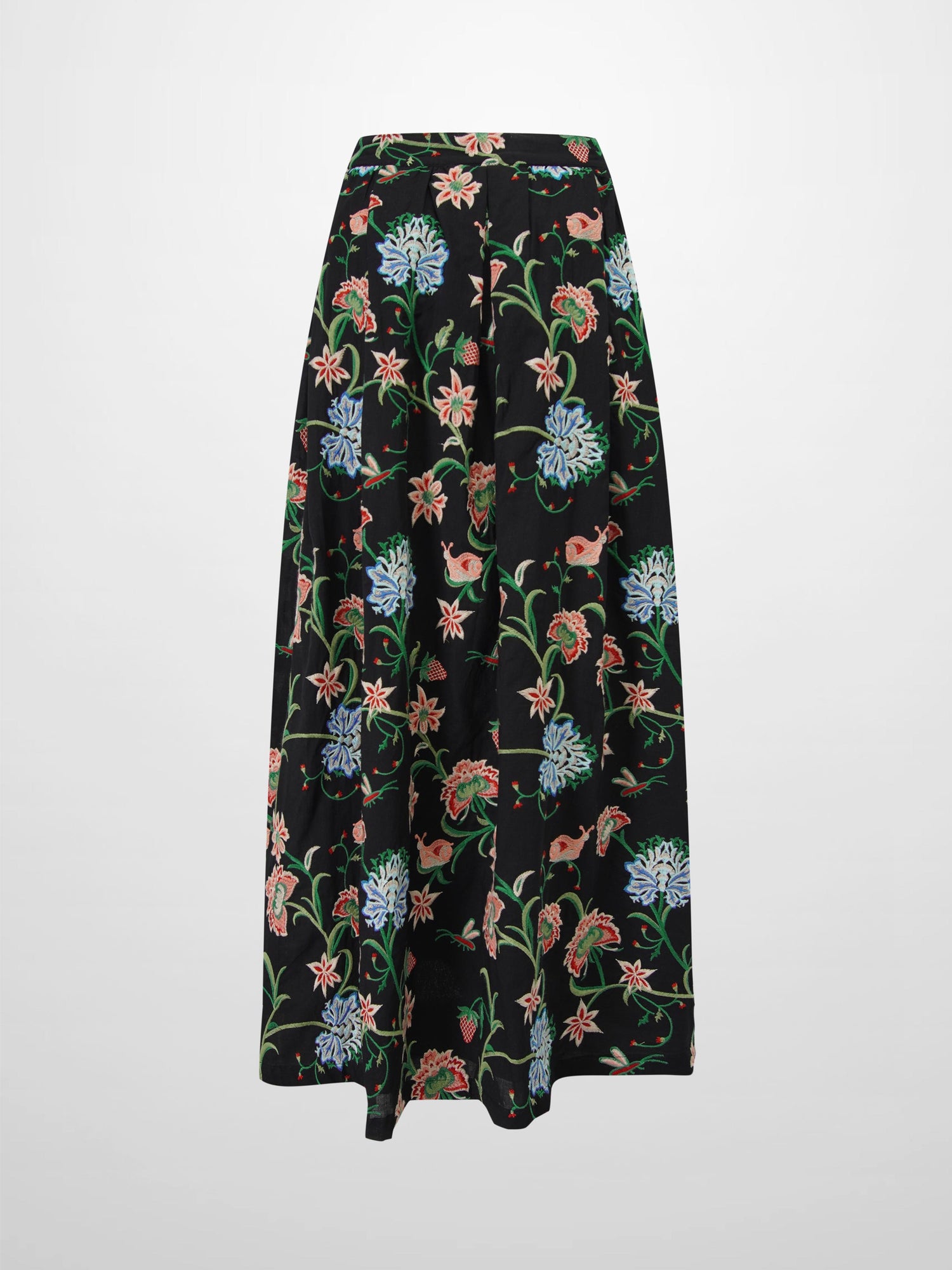Embroidered Waisted Skirt-Black
