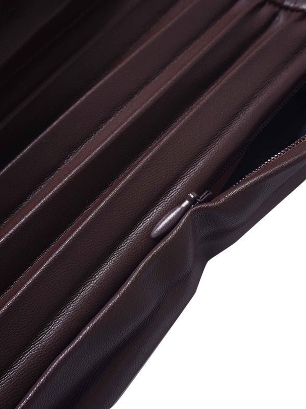 Accordion Pleated Faux Leather Skirt-Brown