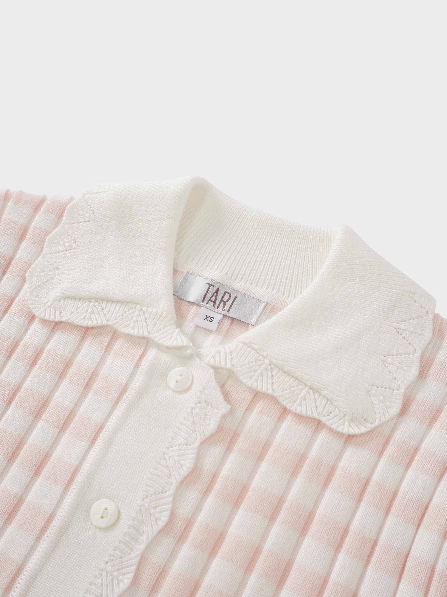 Striped Scalloped Edge Cardigan-Pink/White