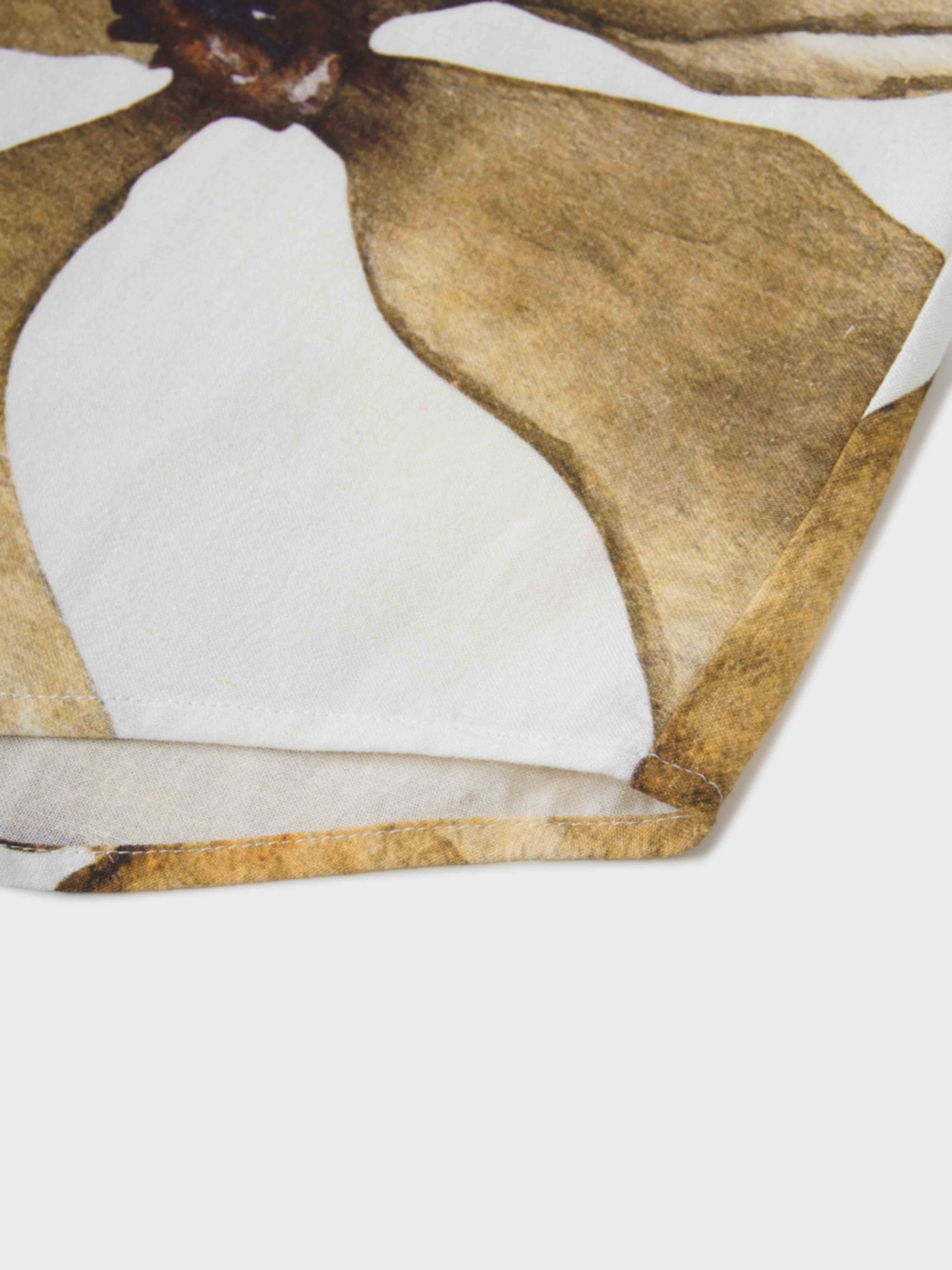 Printed Linen Blend Blouse-Brown Floral