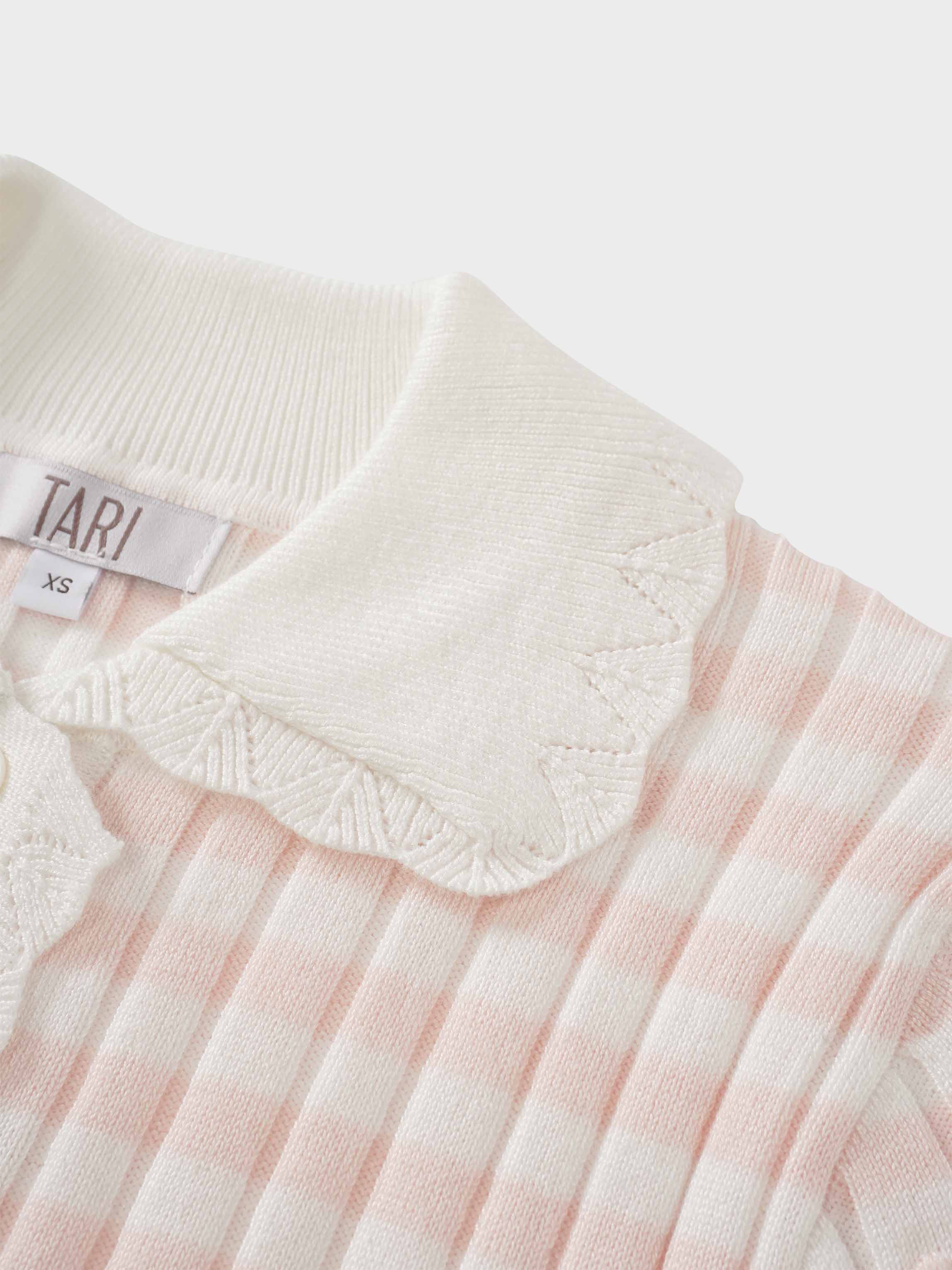 Striped Scalloped Edge Cardigan-Pink/White