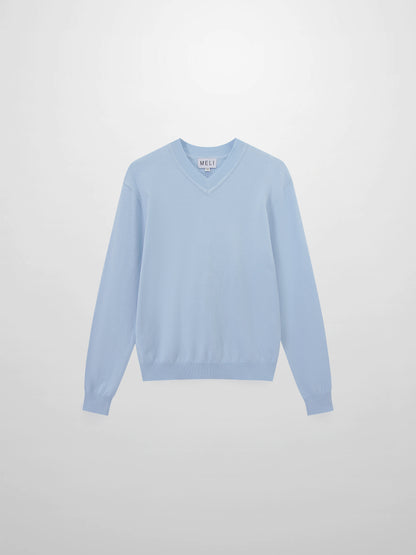 High V Lightweight Sweater-Baby Blue