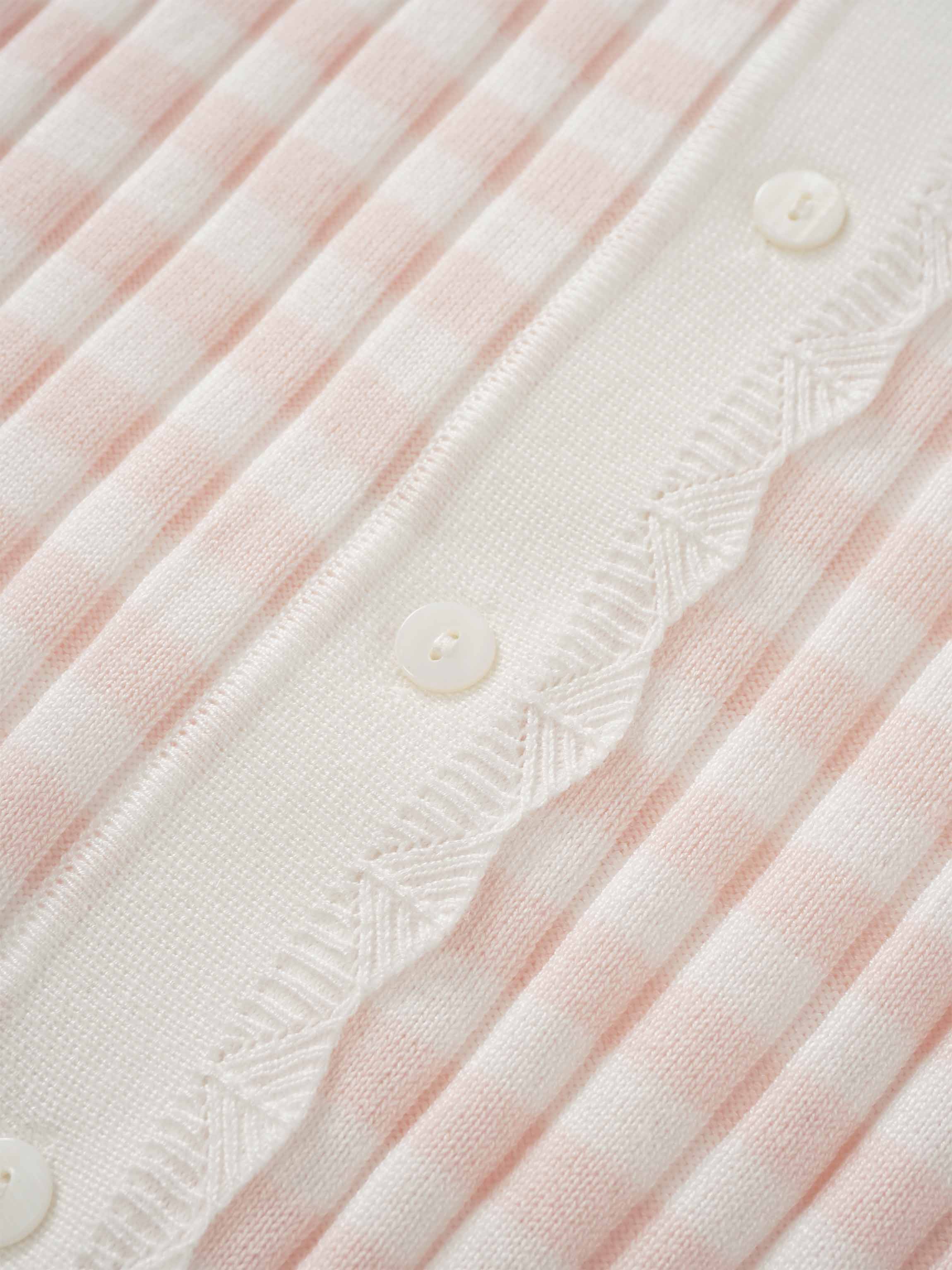 Striped Scalloped Edge Cardigan-Pink/White