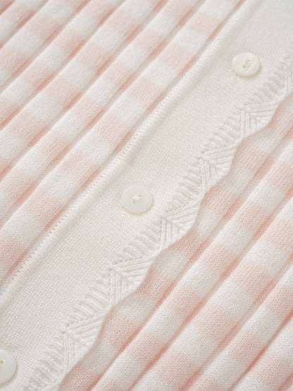Striped Scalloped Edge Cardigan-Pink/White