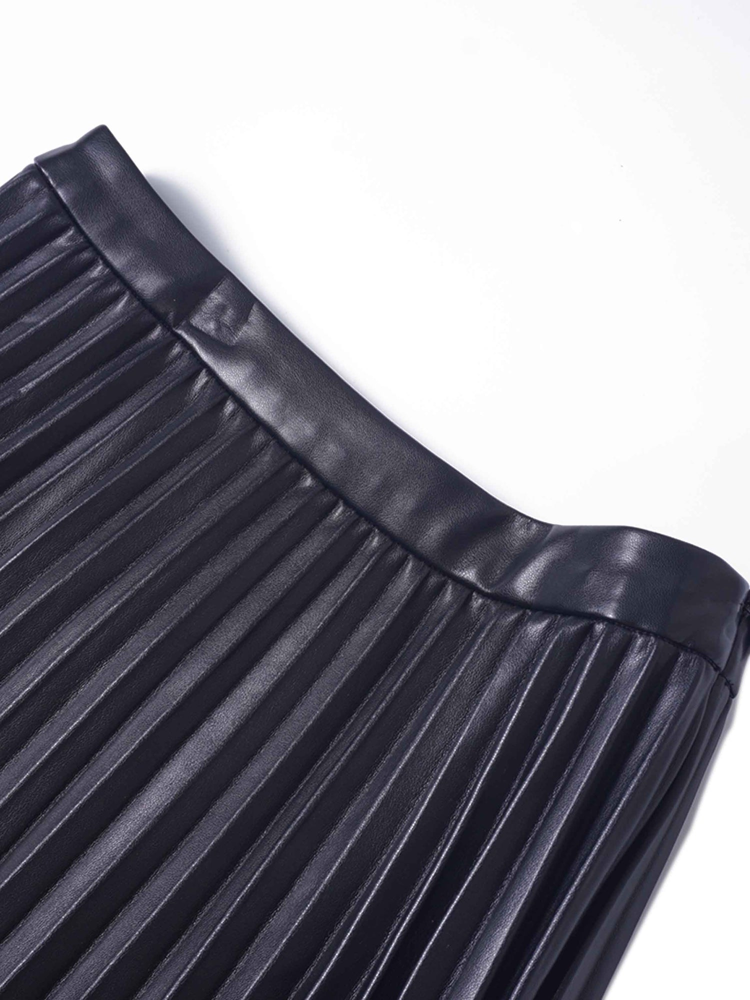 Accordion Pleated Faux Leather Skirt-Black