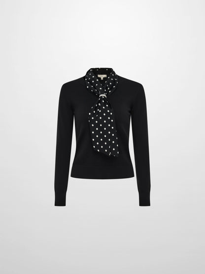 Polka Dot Scarf Sweater - Black