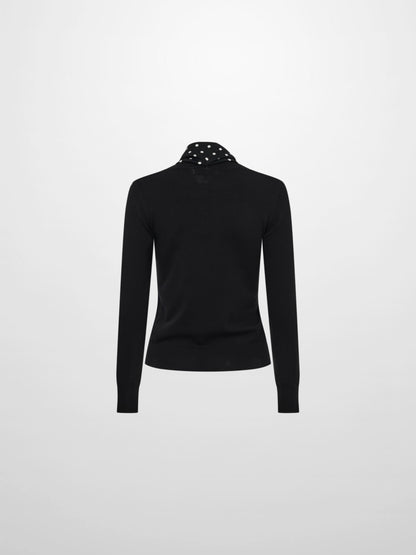 Polka Dot Scarf Sweater - Black