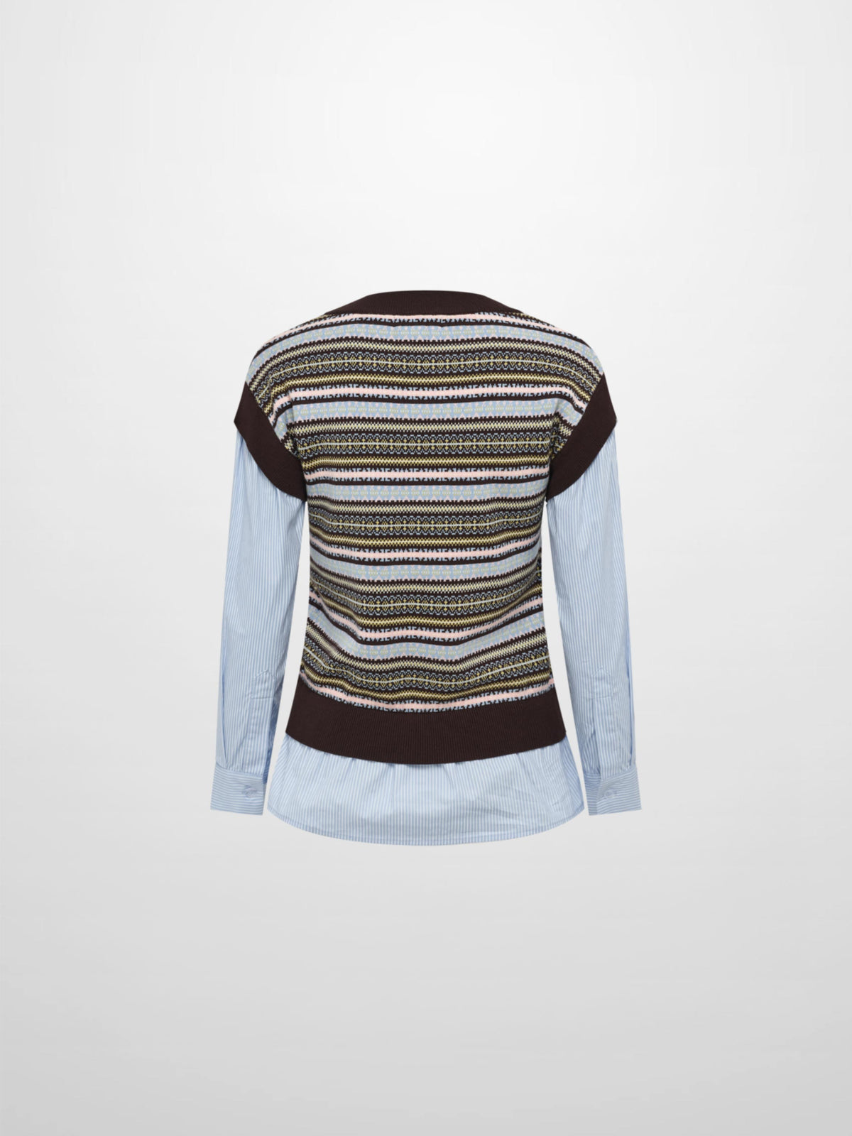 Striped Shirt Sleeve Sweater - Brown Stripe