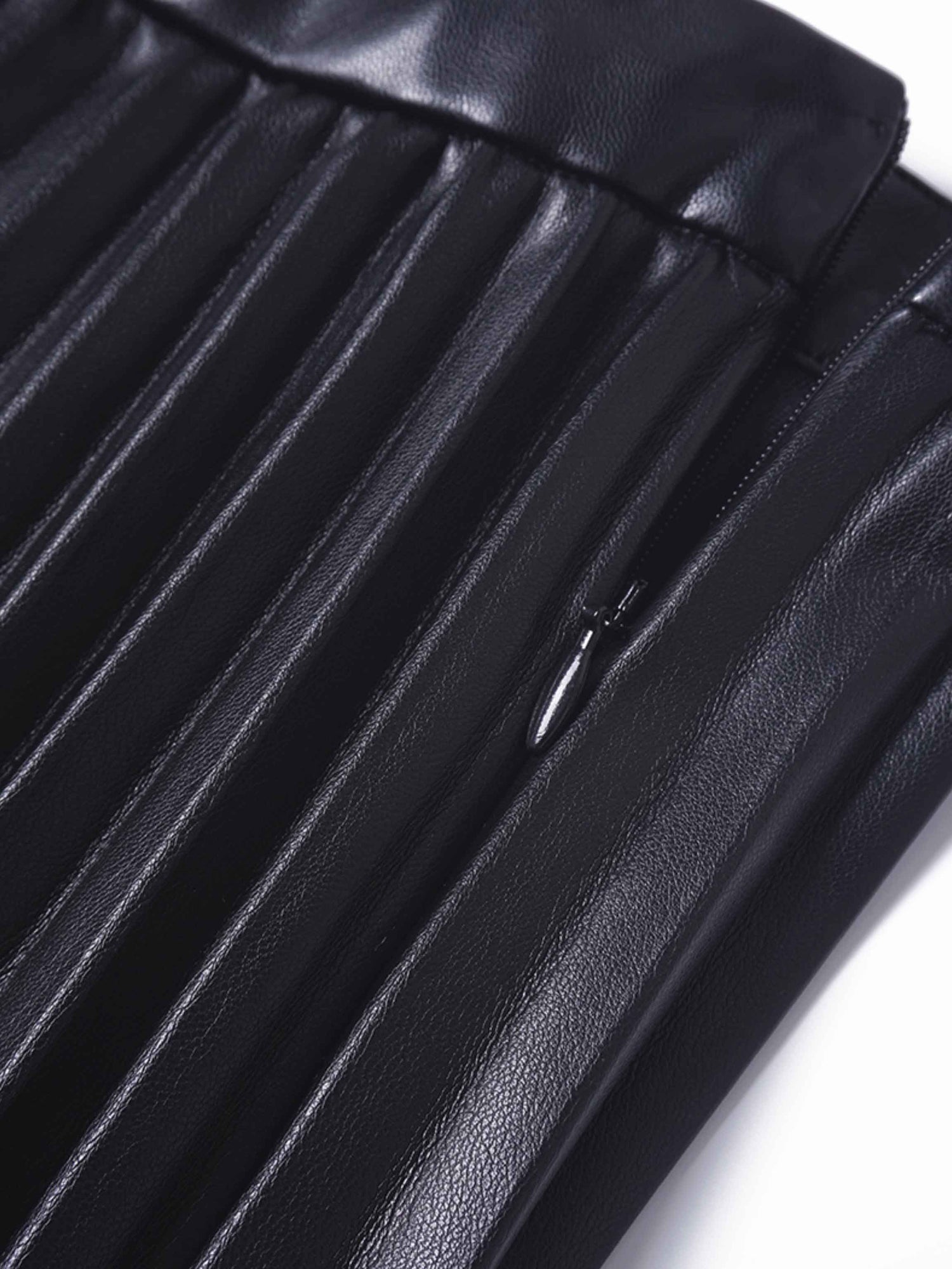 Accordion Pleated Faux Leather Skirt-Black