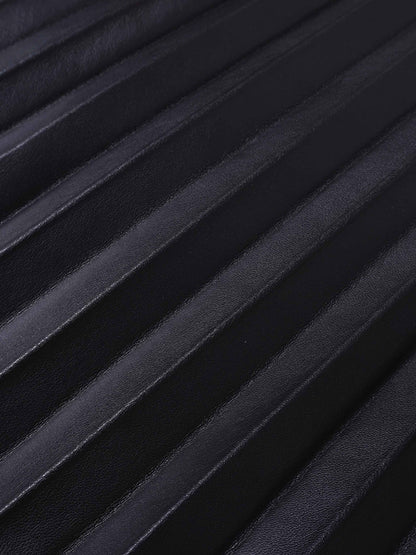 Accordion Pleated Faux Leather Skirt-Black