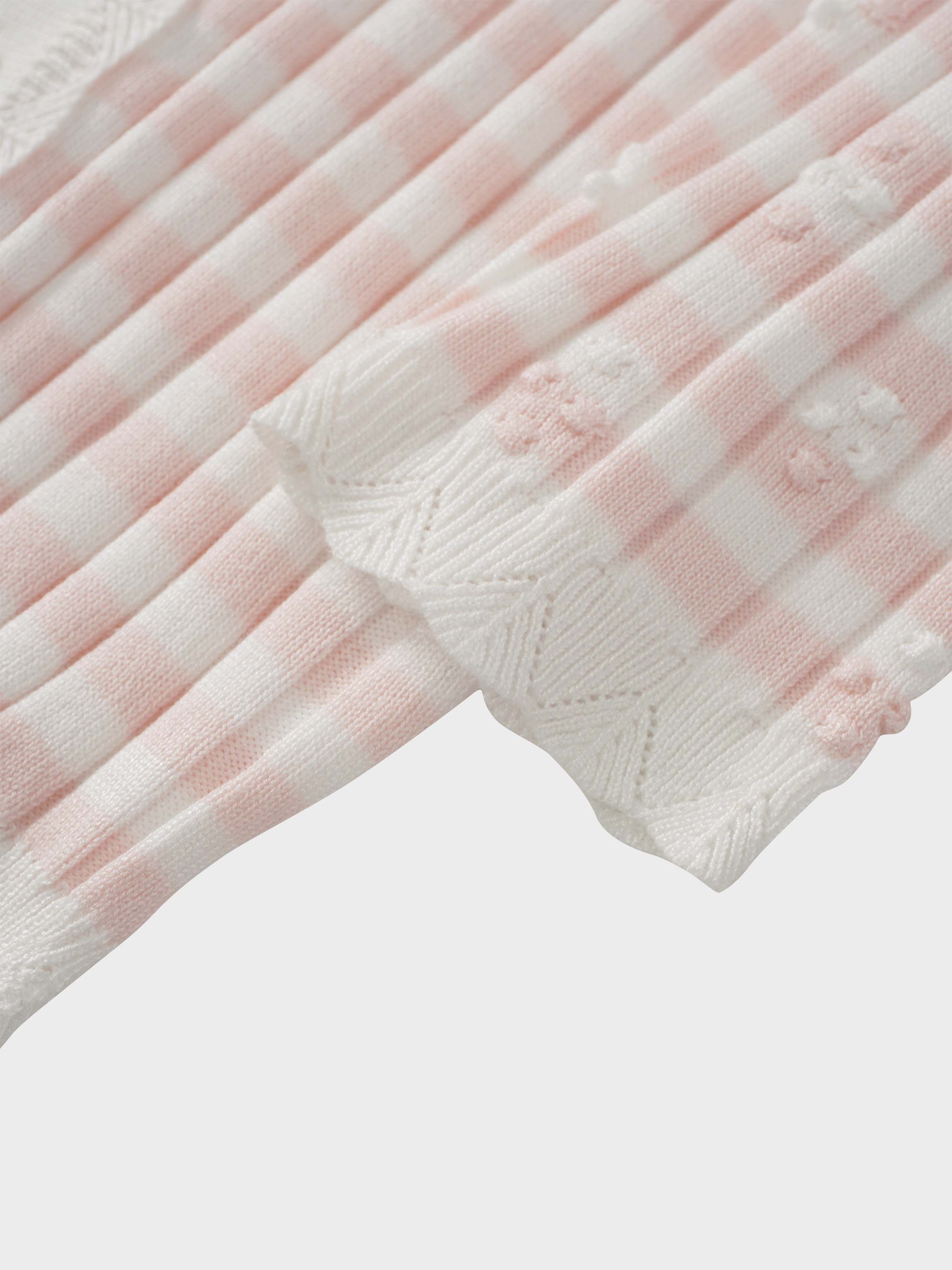 Striped Scalloped Edge Cardigan-Pink/White