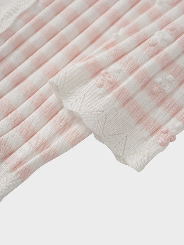 Striped Scalloped Edge Cardigan-Pink/White