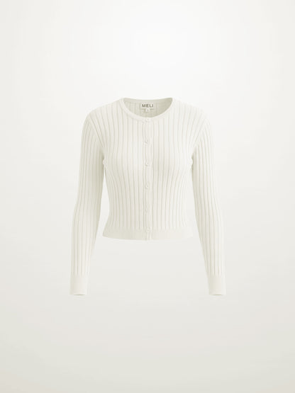Lightweight Ribbed Cardigan 17" - Cream
