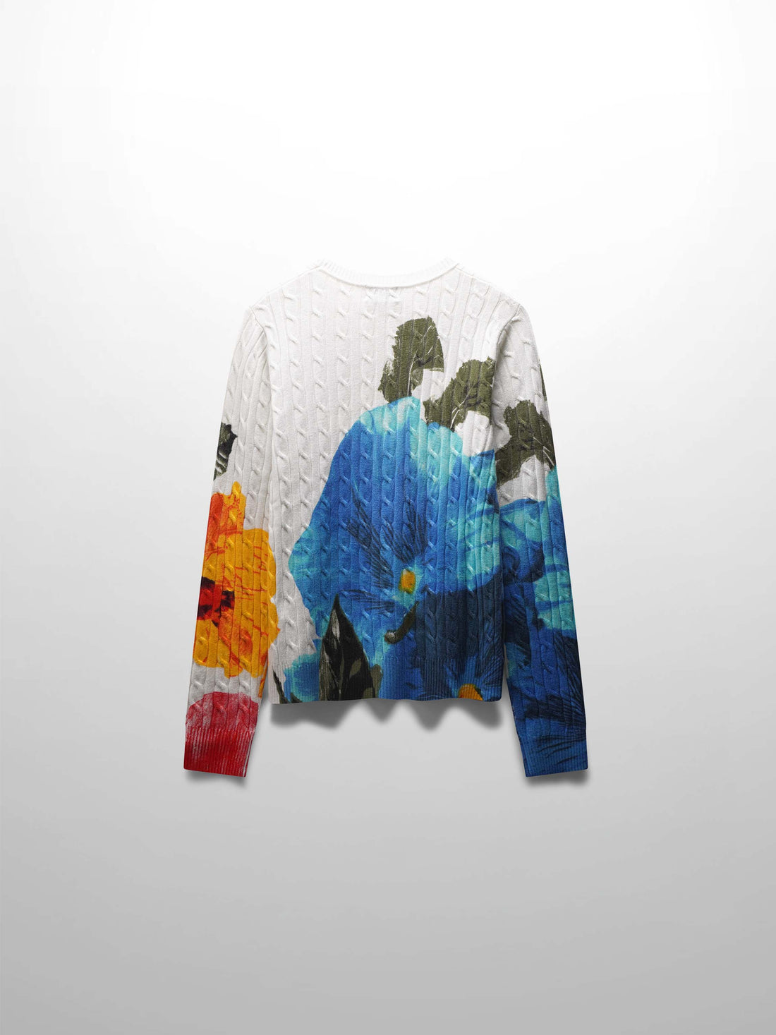 Printed Cable Knit Sweater-Bold Floral