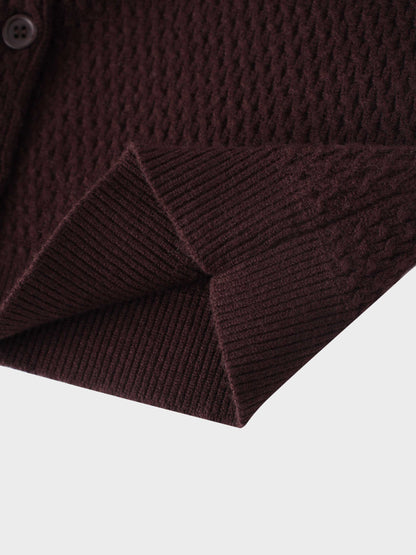 Textured Crew Cardigan-Chocolate Brown