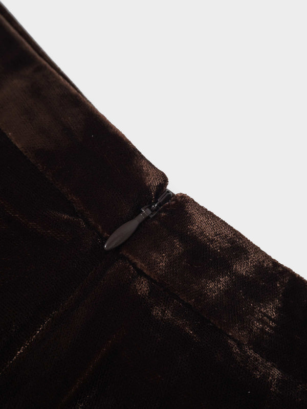 Velvet Flare Skirt-Brown