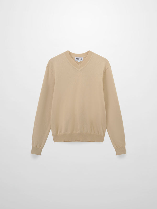 High V Lightweight Sweater-Sand