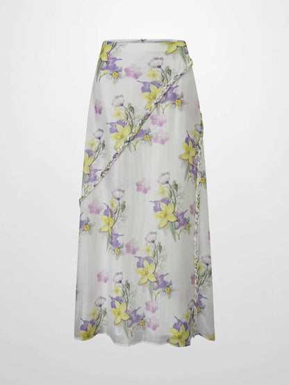 Braided Detail A-Line Skirt-Multi Color Floral