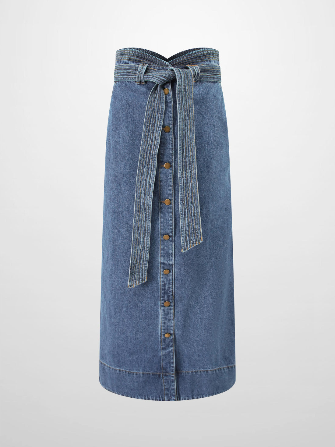 High Waist Button Down Denim Skirt-Blue