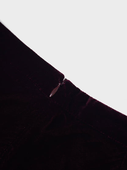 Velvet Flare Skirt-Burgundy