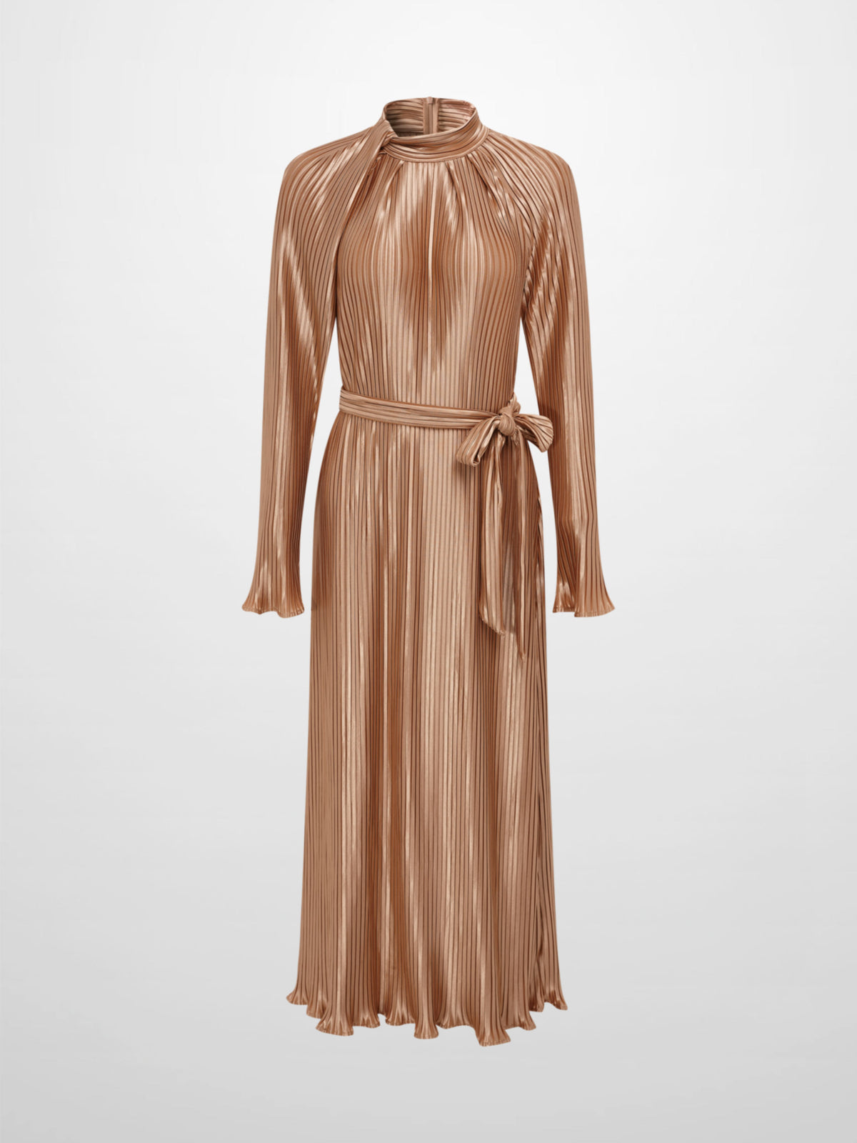Accordian Pleat Maxi Shift Dress - Champagne