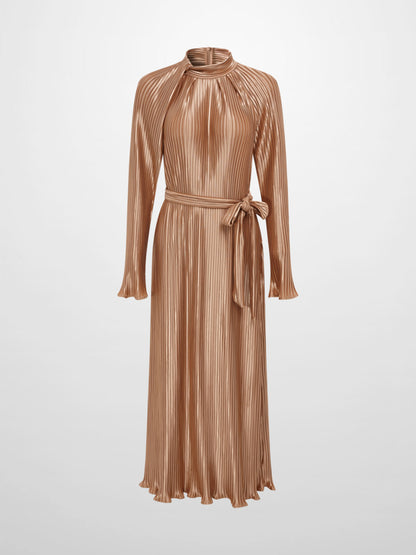 Accordian Pleat Maxi Shift Dress - Champagne