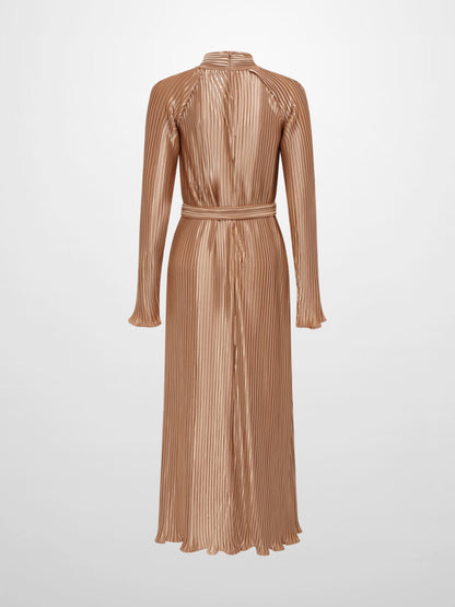 Accordian Pleat Maxi Shift Dress - Champagne