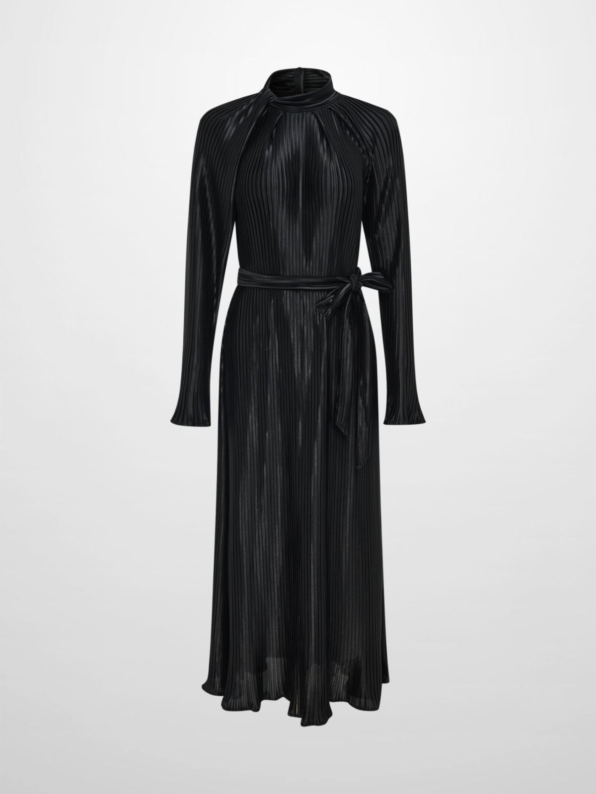 Accordian Pleat Maxi Shift Dress - Black