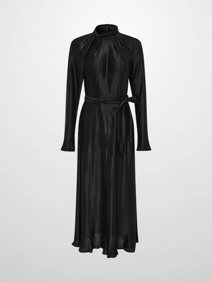 Accordian Pleat Maxi Shift Dress - Black