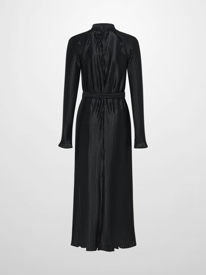 Accordian Pleat Maxi Shift Dress - Black