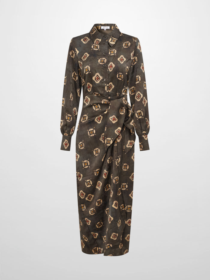 Wrap Shirtdress -Olive Geometric