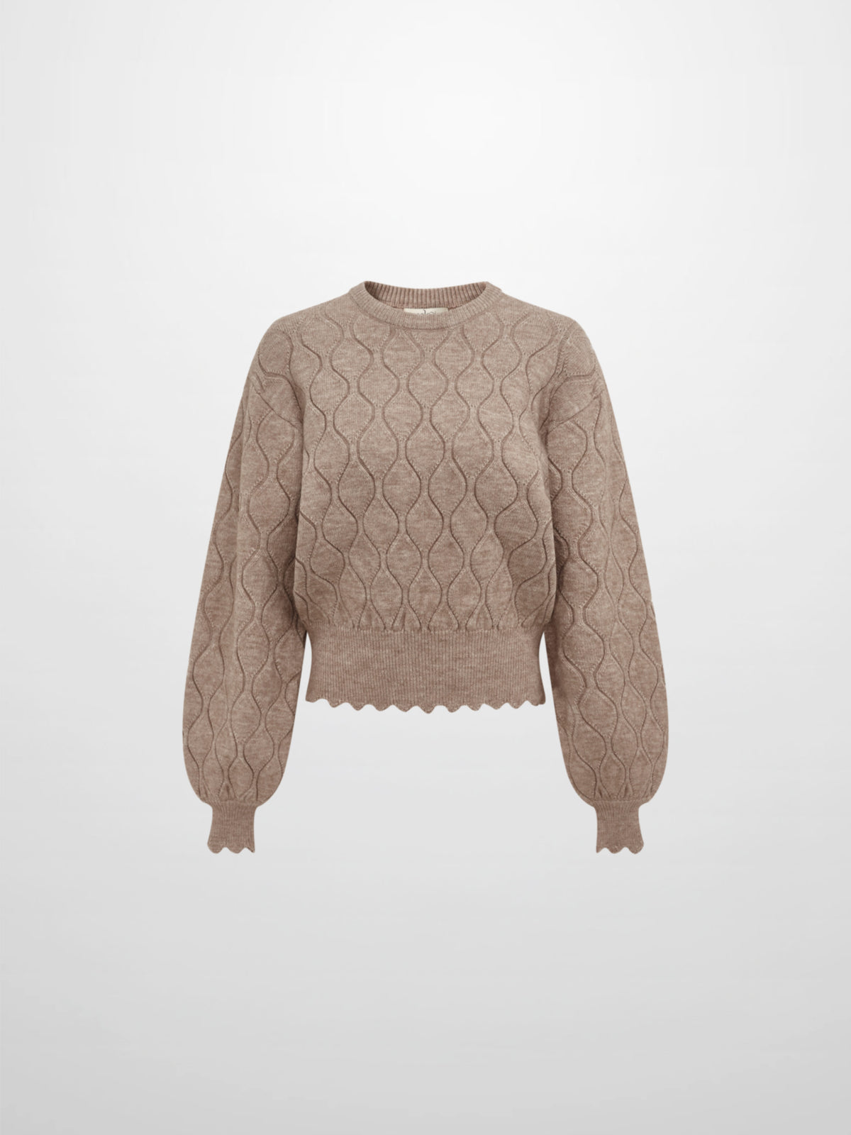 Scalloped Edge Hourglass Sweater - Oatmeal