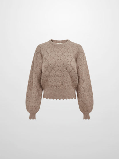 Scalloped Edge Hourglass Sweater - Oatmeal