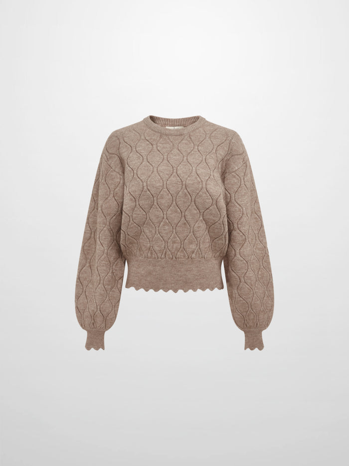 Scalloped Edge Hourglass Sweater - Oatmeal