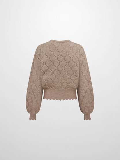 Scalloped Edge Hourglass Sweater - Oatmeal