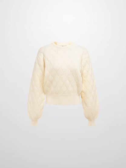 Scalloped Edge Hourglass Sweater - Cream