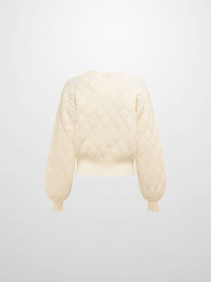 Scalloped Edge Hourglass Sweater - Cream