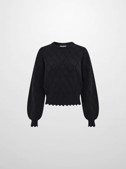 Scalloped Edge Hourglass Sweater - Black