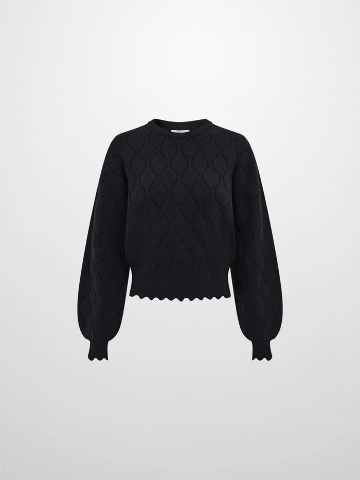 Scalloped Edge Hourglass Sweater - Black
