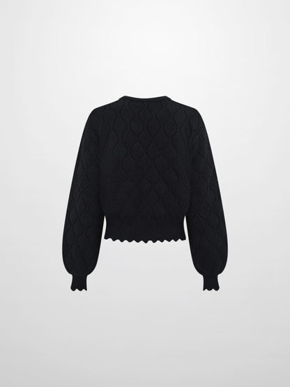 Scalloped Edge Hourglass Sweater - Black