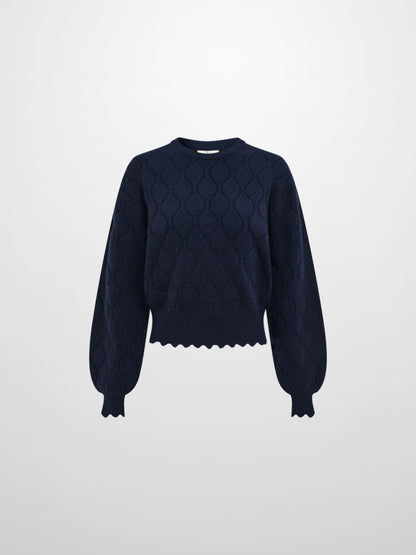 Scalloped Edge Hourglass Sweater - Navy