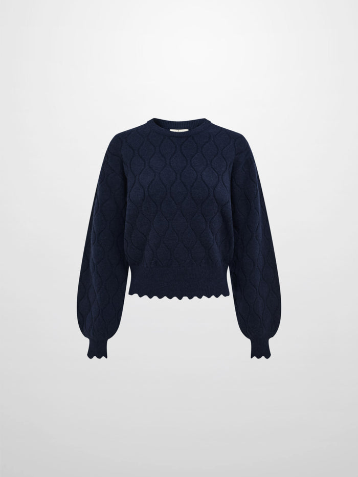 Scalloped Edge Hourglass Sweater - Navy