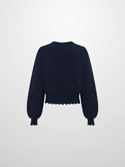 Scalloped Edge Hourglass Sweater - Navy