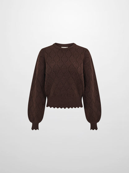 Scalloped Edge Hourglass Sweater - Brown