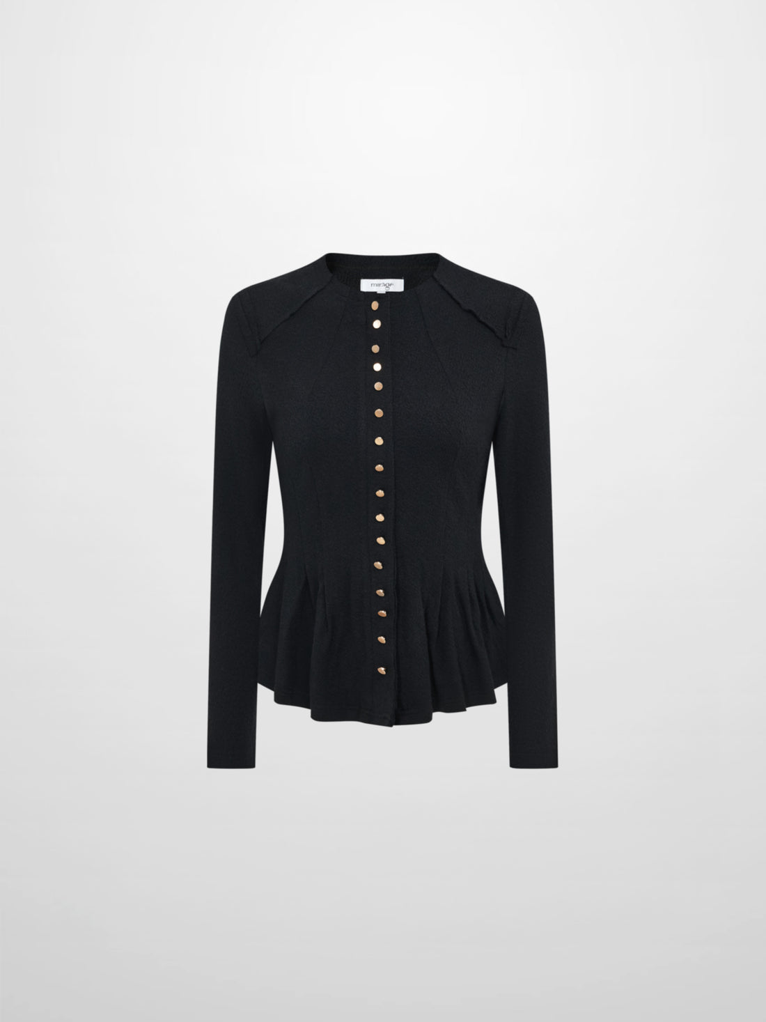 Mini Gold Button Peplum Top - Black