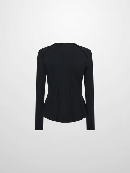 Mini Gold Button Peplum Top - Black