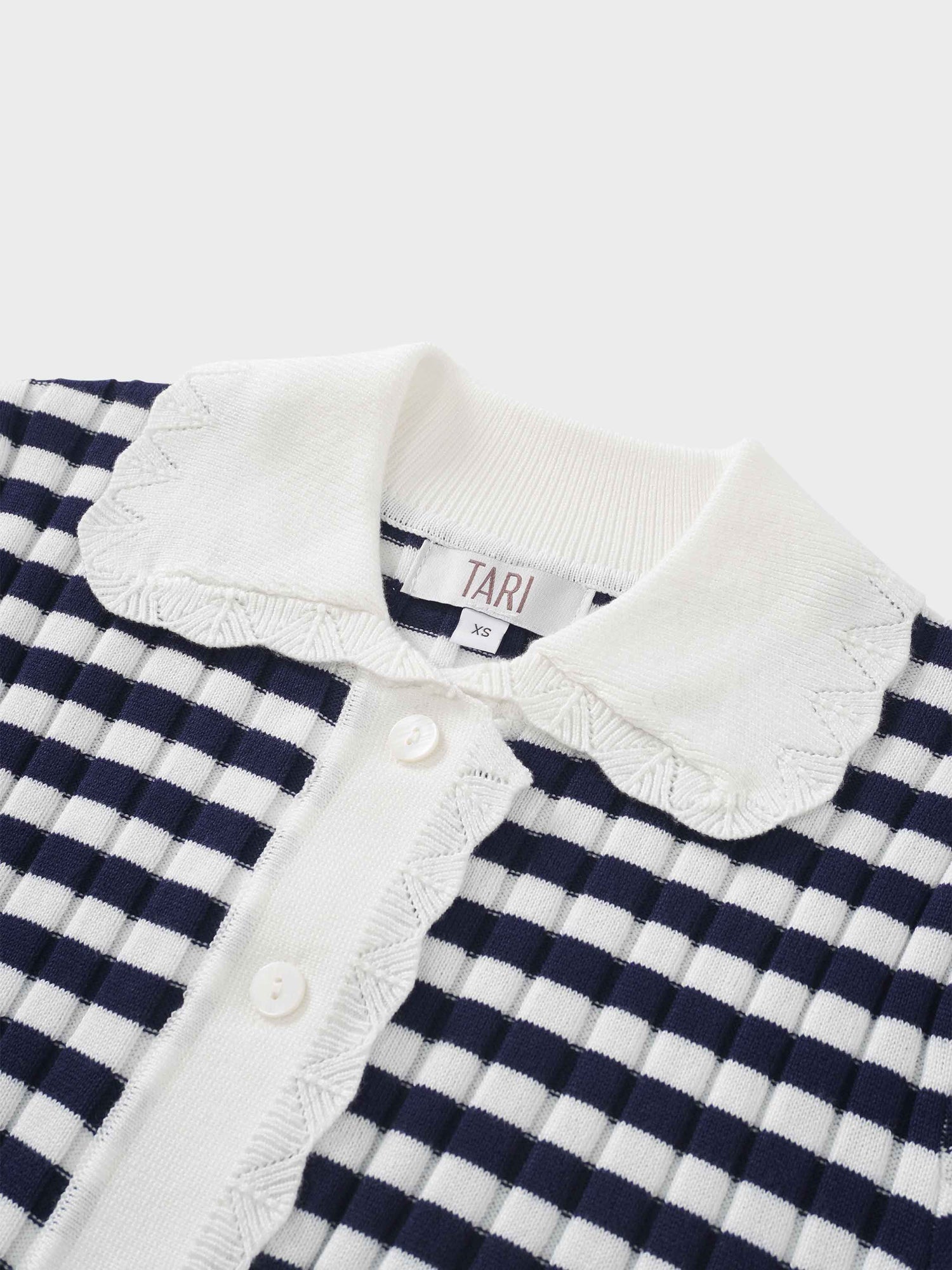 Striped Scalloped Edge Cardigan-Navy/White