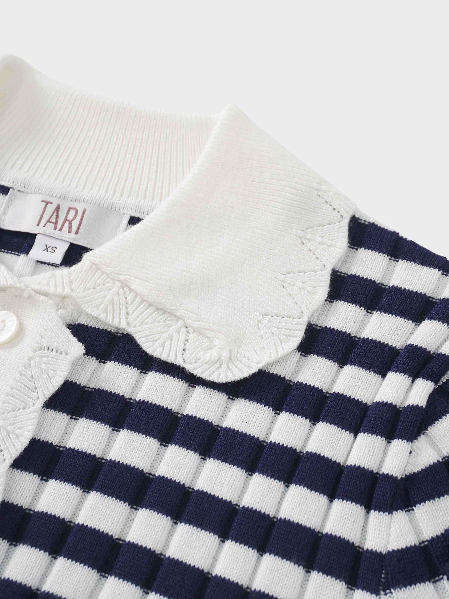 Striped Scalloped Edge Cardigan-Navy/White